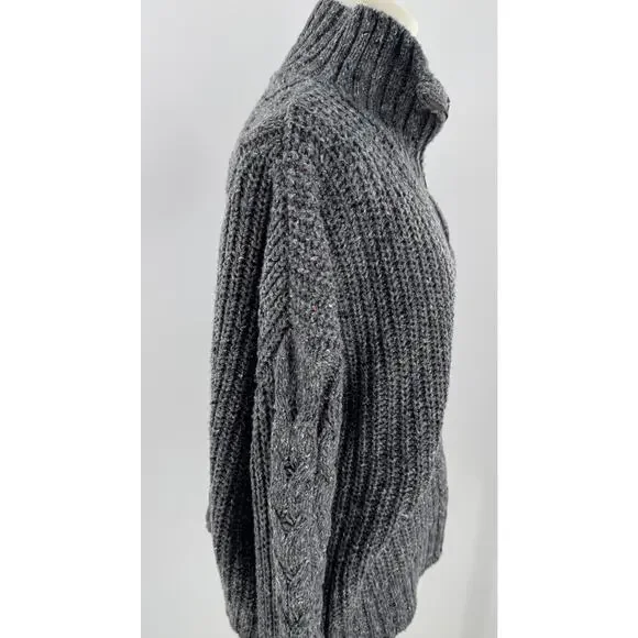 PrAna Womens Gray Cableknit Sweater Wool Blend Mock Neck 1/4 Zip M Cabincore - Picture 5 of 11